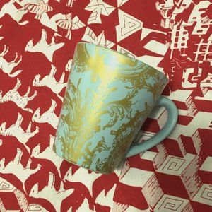 Powder Blue And Gold Rococo Damask Pattern Mug